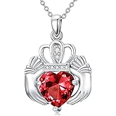 Dralox Birthstone Claddagh Necklace, 925 Sterling Silver Colored Gemstone Heart Claddagh Pendant Irish Jewelry Gifts for Women