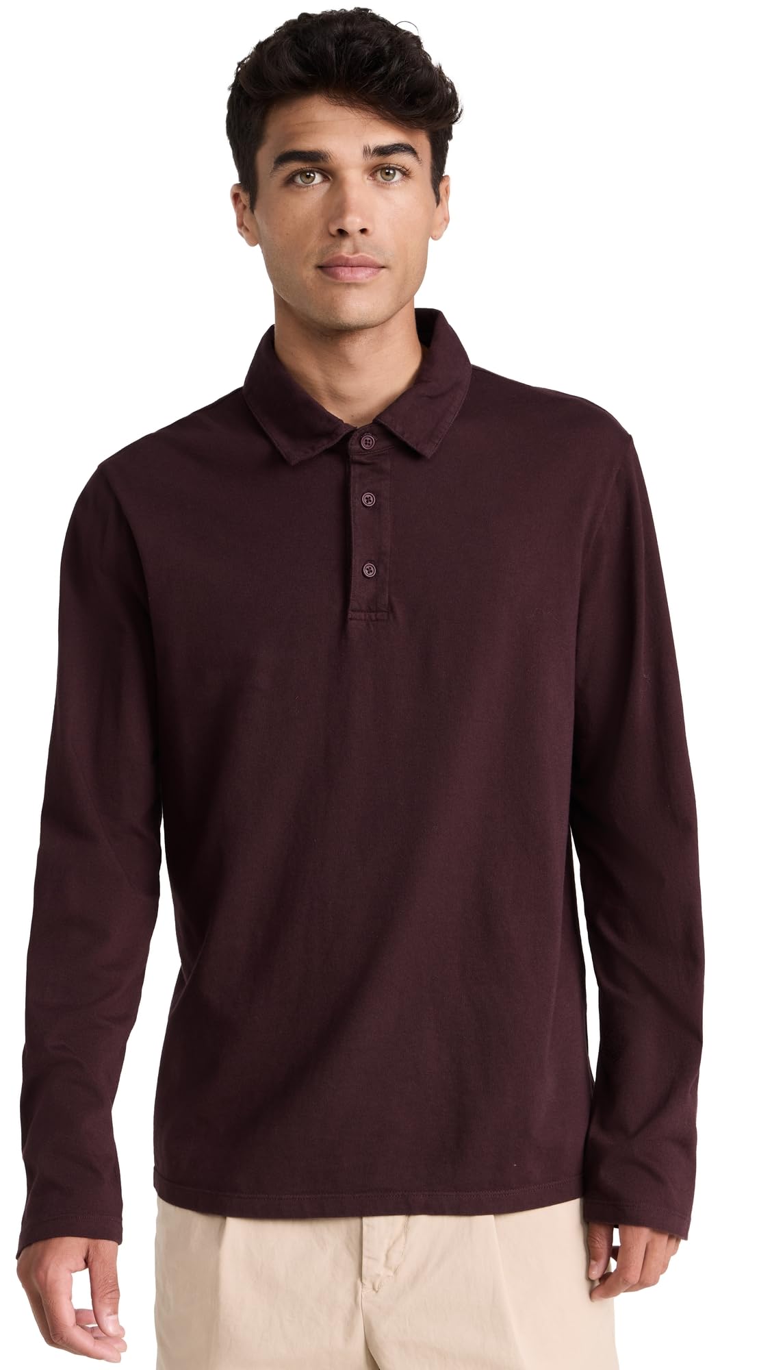 Photo 1 of **SEE NOTES** Vince Men's Garment Dye L/S Polo Shirt, Washed Pinot Vino, Medium US