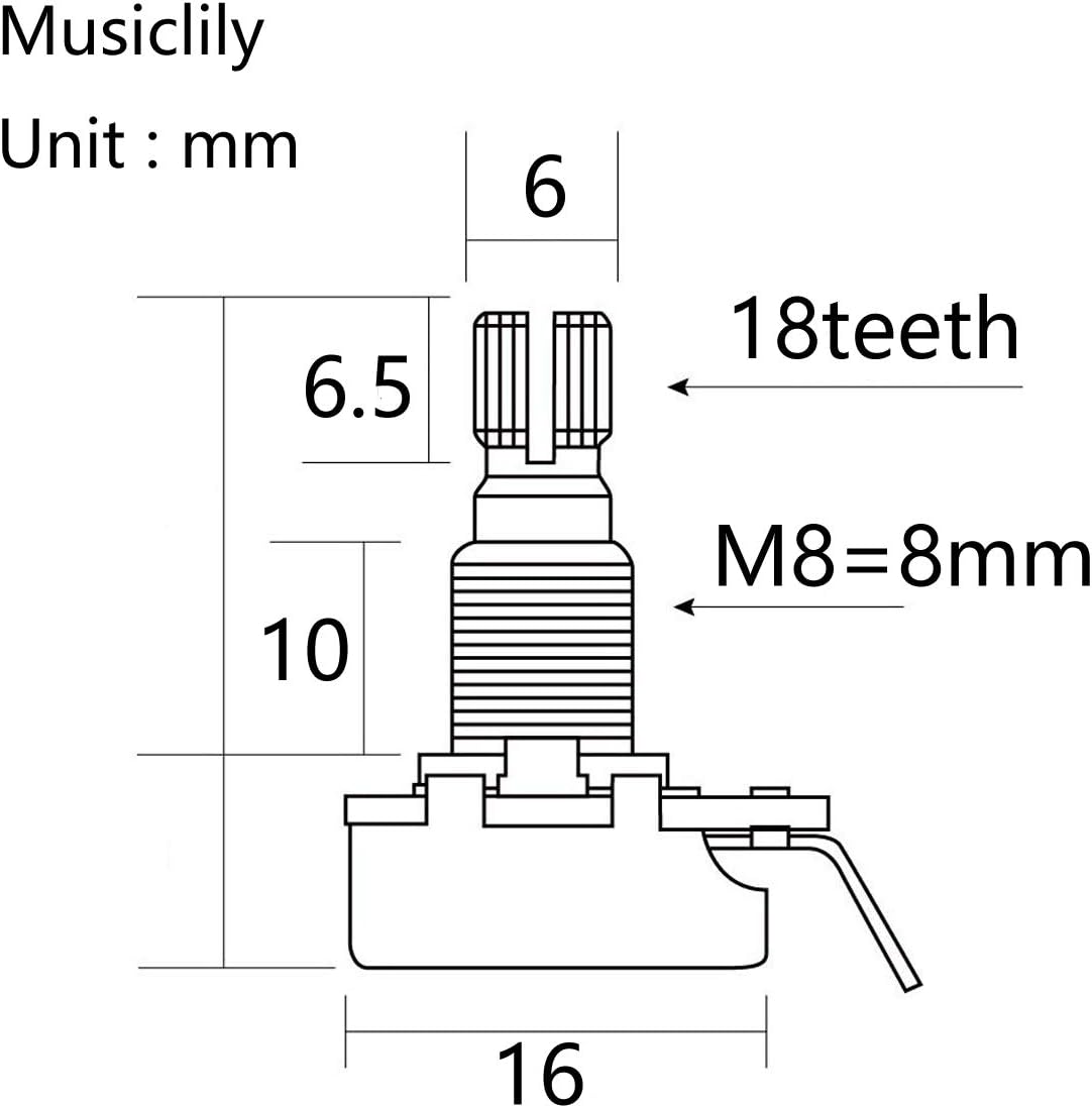 Musiclily Pro A250K Brass Thread Metric Mini Potentiometers Split Shaft Audio Taper Pots for Electric Guitar Bass (Set of 4) - Image 3