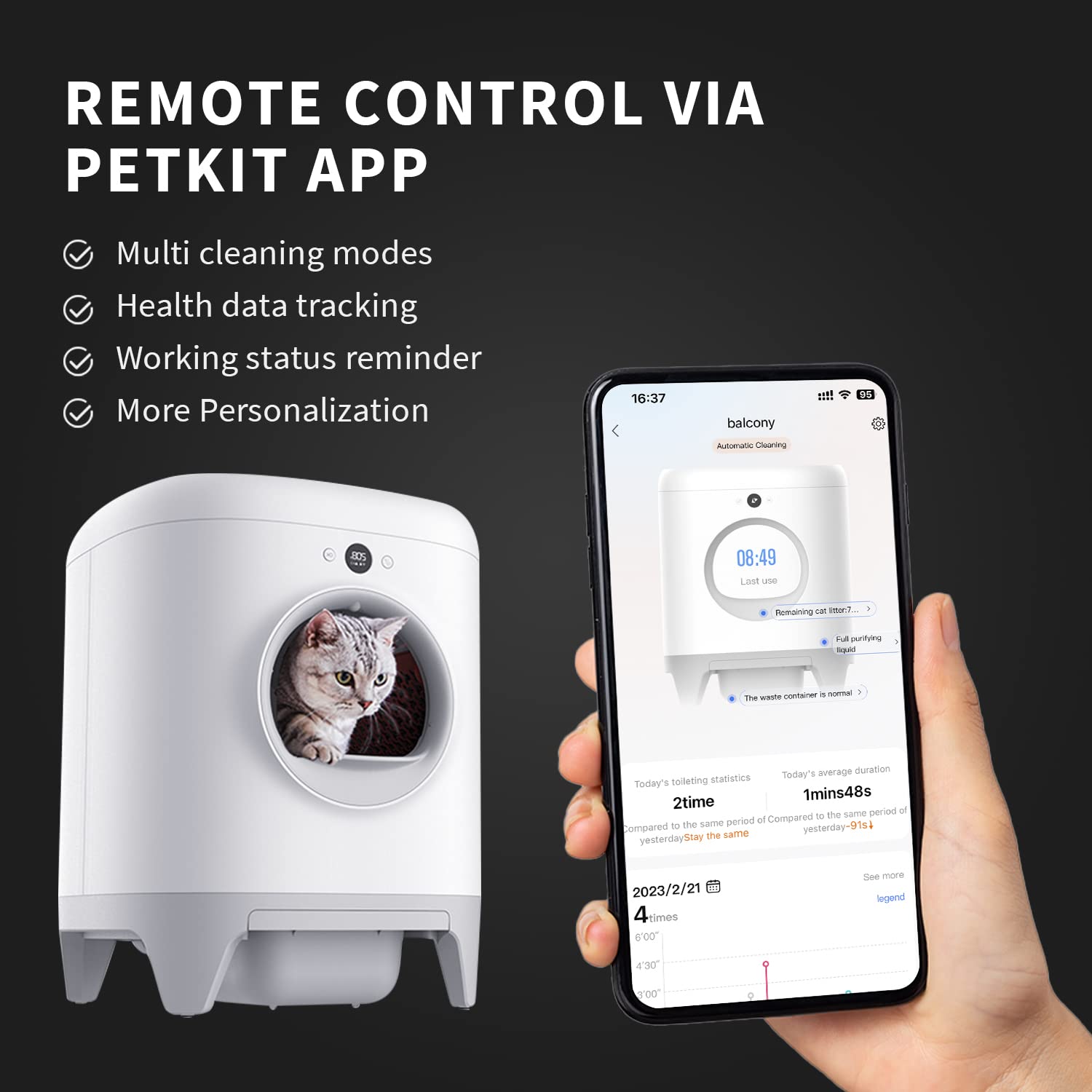 PETKIT PuraX Self-Cleaning Litter Box, Scooping Free and Automatic for Multiple Cats with Mat, xSecure/Odor Removal/APP Control