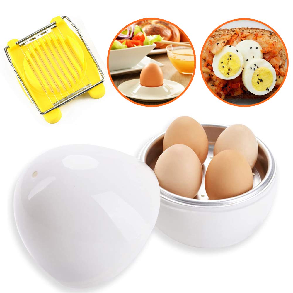 Microwave Egg Boiler，Bpa-Free and Melamine Free Plastic Aluminum Insert Cooker Up for 4 Eggs, Complimentary Egg Cutter (Type A)