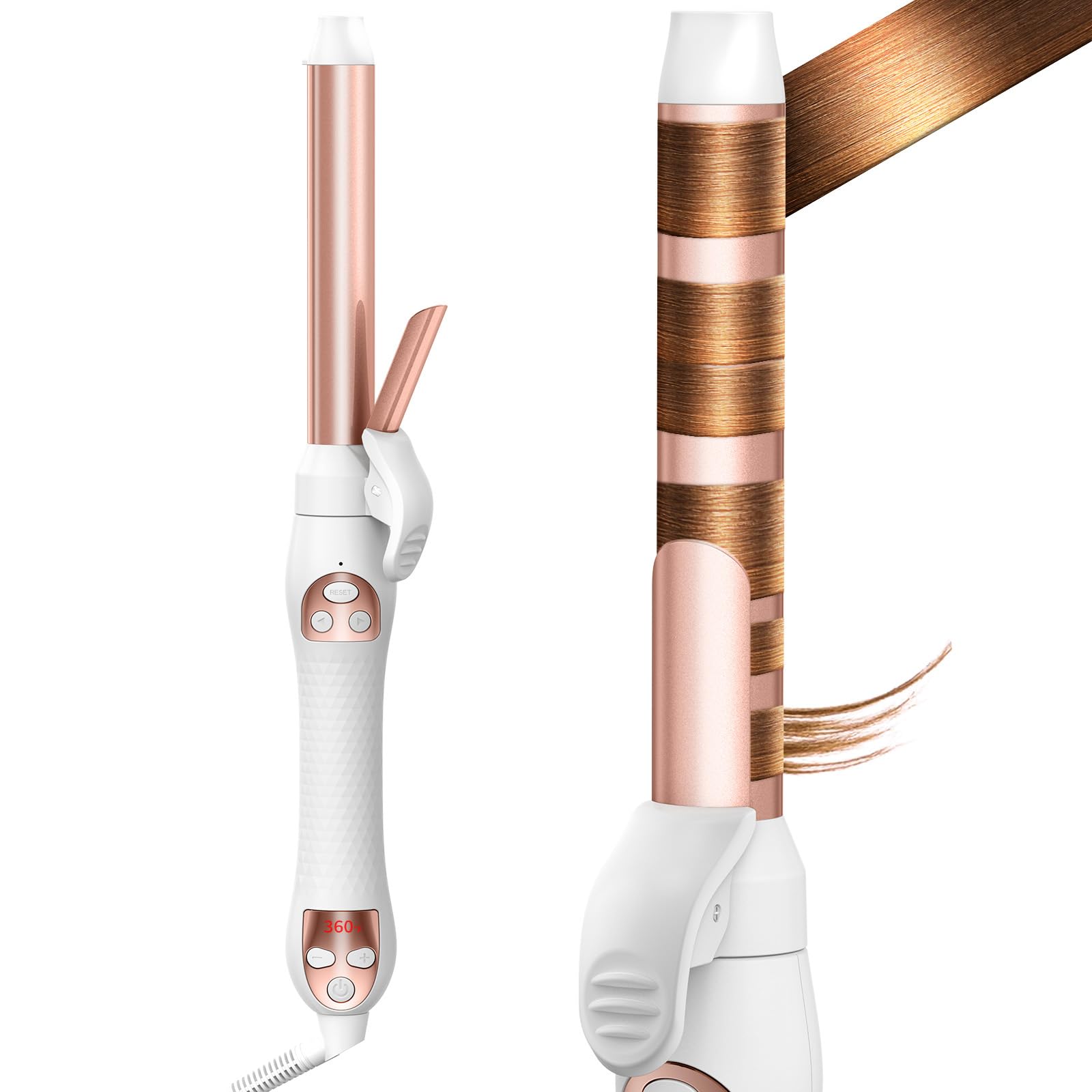 Photo 1 of Rotating Curling Iron 1 Inch, 2024 Upgrade Automatic Hair Curler, Self Curling Wand, Hair Curler, Curling Wand for Long Hair for Effortless Waves, Beach Curls, Dual Voltage (White+Rose Pink, 1 INCH)