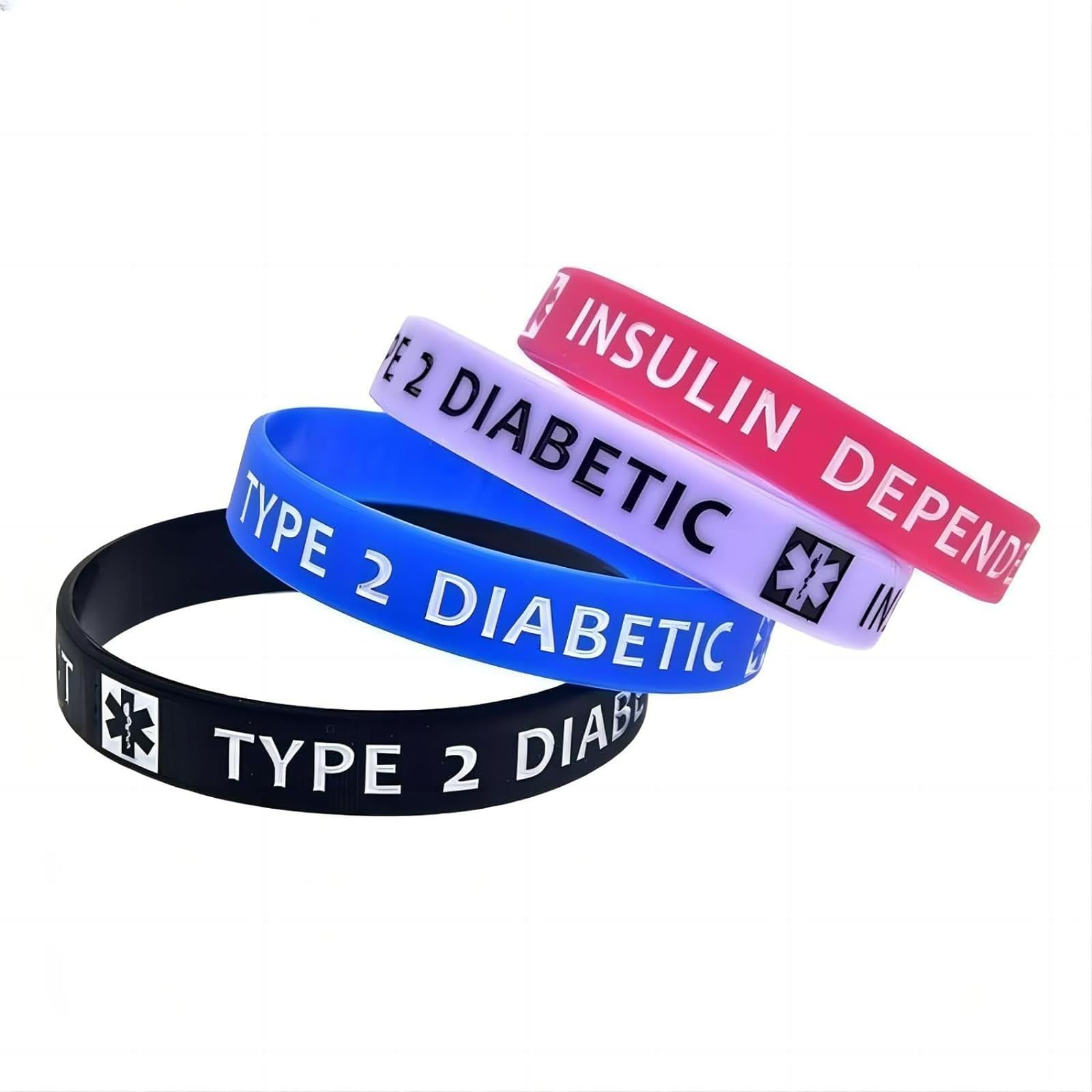 4Pcs Medical Alert Type 2 Diabetic Insulin Dependent Silicone Bracelet