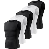 5 Pack Compression Shirt Men - Sleeveless Athletic Basw Layer for Running | Black Workout Quick Dry Tank Top Underwear Lightweight Soft Undershirts Muscle Shirts for Gym Cycling