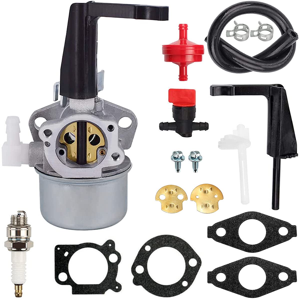 ZAMDOE 696065 697422 Carburetor Replacement for Briggs & Stratton 110402 110412 Tiller Horizontal Engine, with Mounting Gasket Fuel Line Fuel Filter Spark Plug
