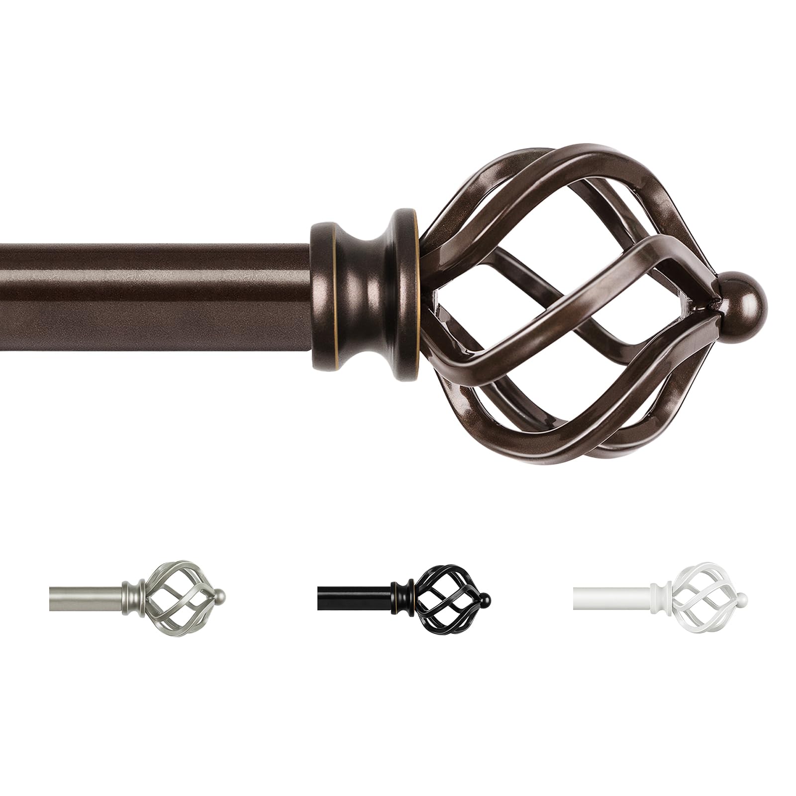 KAMANINA Bronze Curtain Poles for Eyelet Curtains 80 to 292 cm, 19 mm Diameter Curtain Pole with Twisted Cage Finials for Window, Kids Bedroom