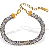 nejoir Charm Bracelet for Women, Dainty 18K Gold Plated Cubic Zirconia Classic Tennis Bracelet, Adjustable Gold Bracelets Fashion Valentine's Day Gift for Her