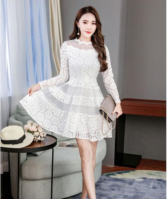 Amazon Unz レディース パーティードレス 大人 チュニックワンピース プリーツワンピース レース 欧根紗 結婚式 二次会 発表会 マキシ丈 春秋冬 上品 リゾート 花柄 気質 着やせ 無地 フォーマル Aライン 大きいサイズ L ホワイト ワンピース チュニック 通販