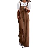 YESNO Women's Casual Corduroy Overalls Adjustable Straps Baggy Pants Wide Leg Jumpsuits with Pockets PC2