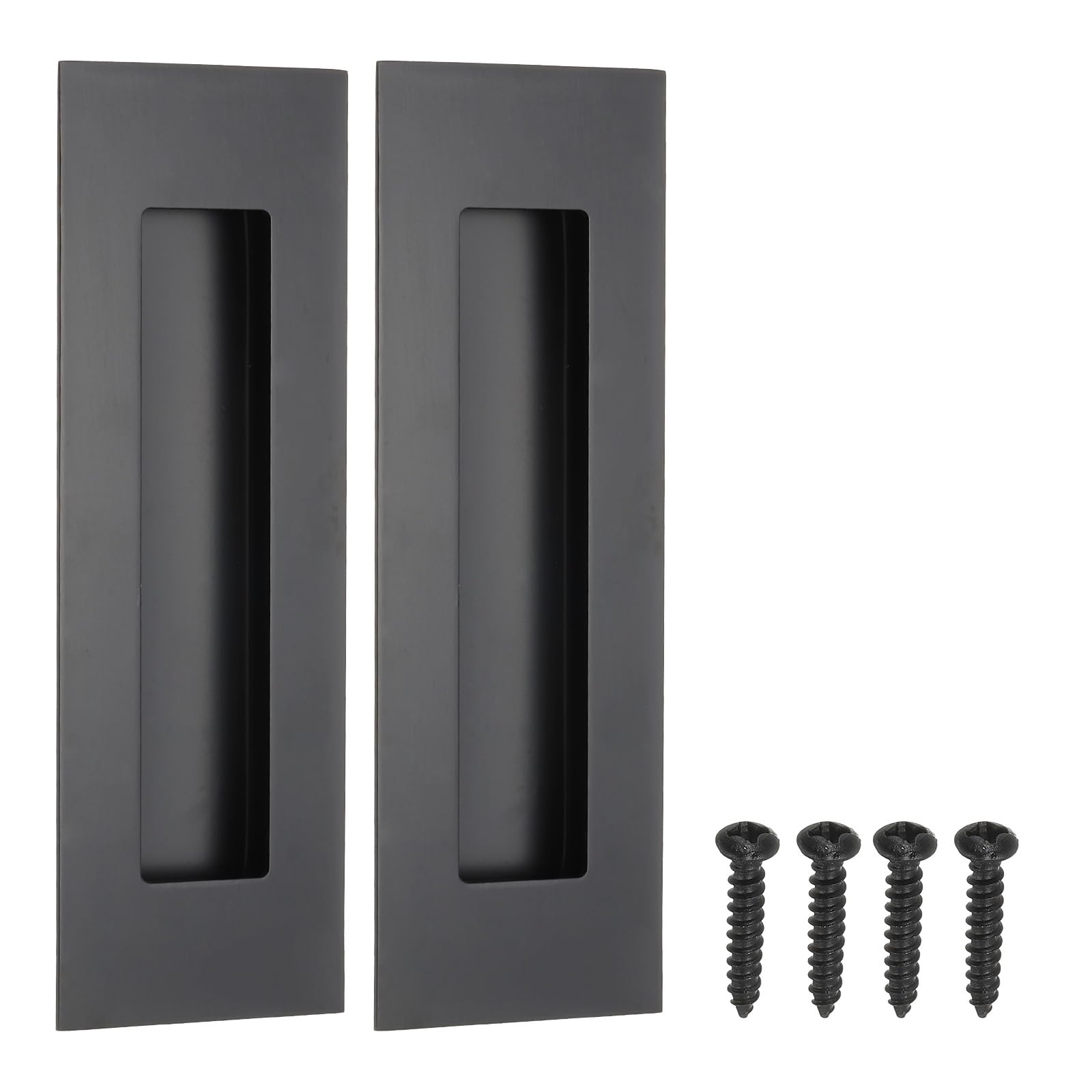 PATIKIL Recessed Finger Flush Pulls 6" 2 Pack Sliding Closet Door Pulls Pocket Door Handles Rectangular Barn Hardware Set with Screws for Home Bathroom, Black