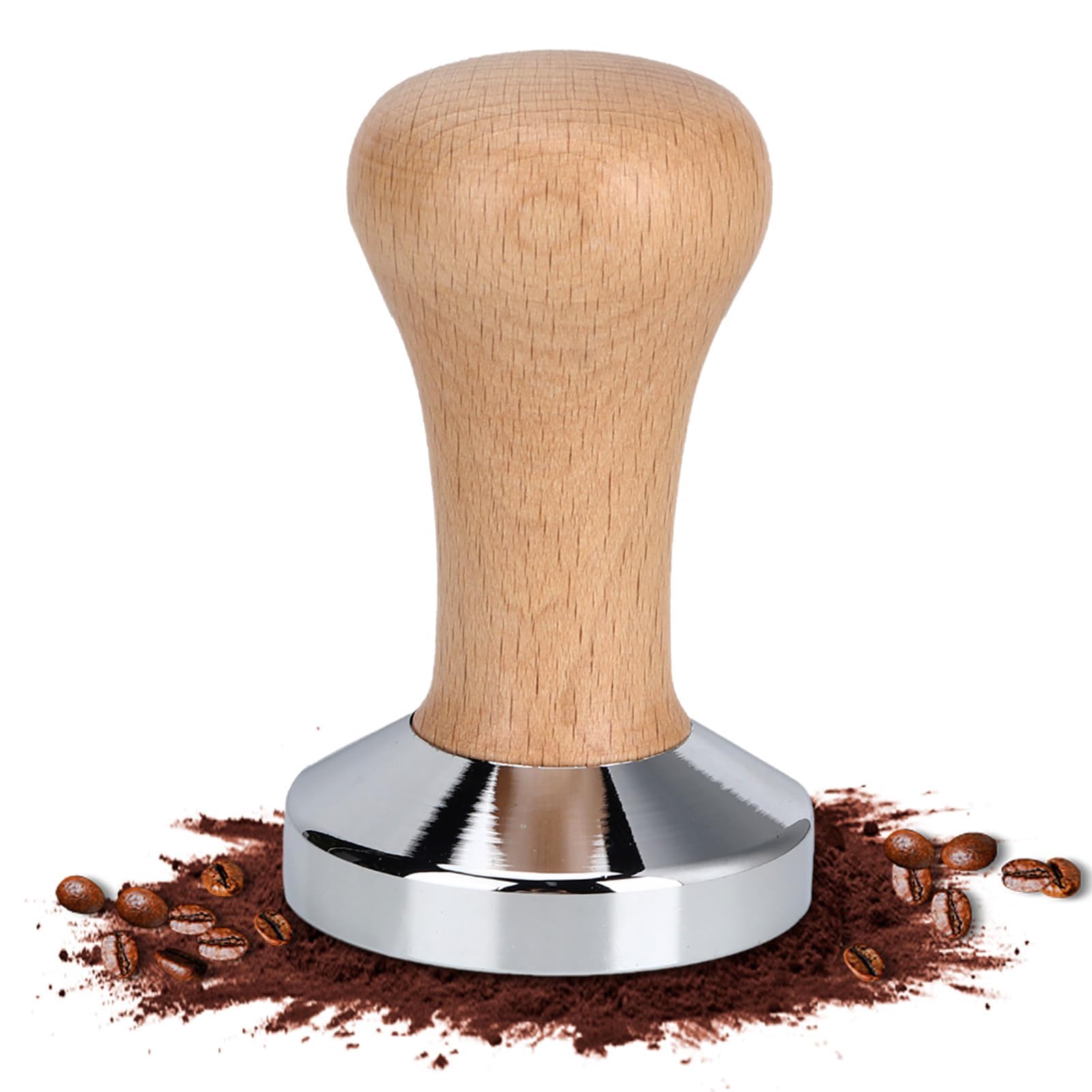HERCHR Wooden Coffee Tamper 60mm, Stainless Steel Flat Base Espresso Tamper Coffee Bean Powder Hammer Barista Espresso Tamper