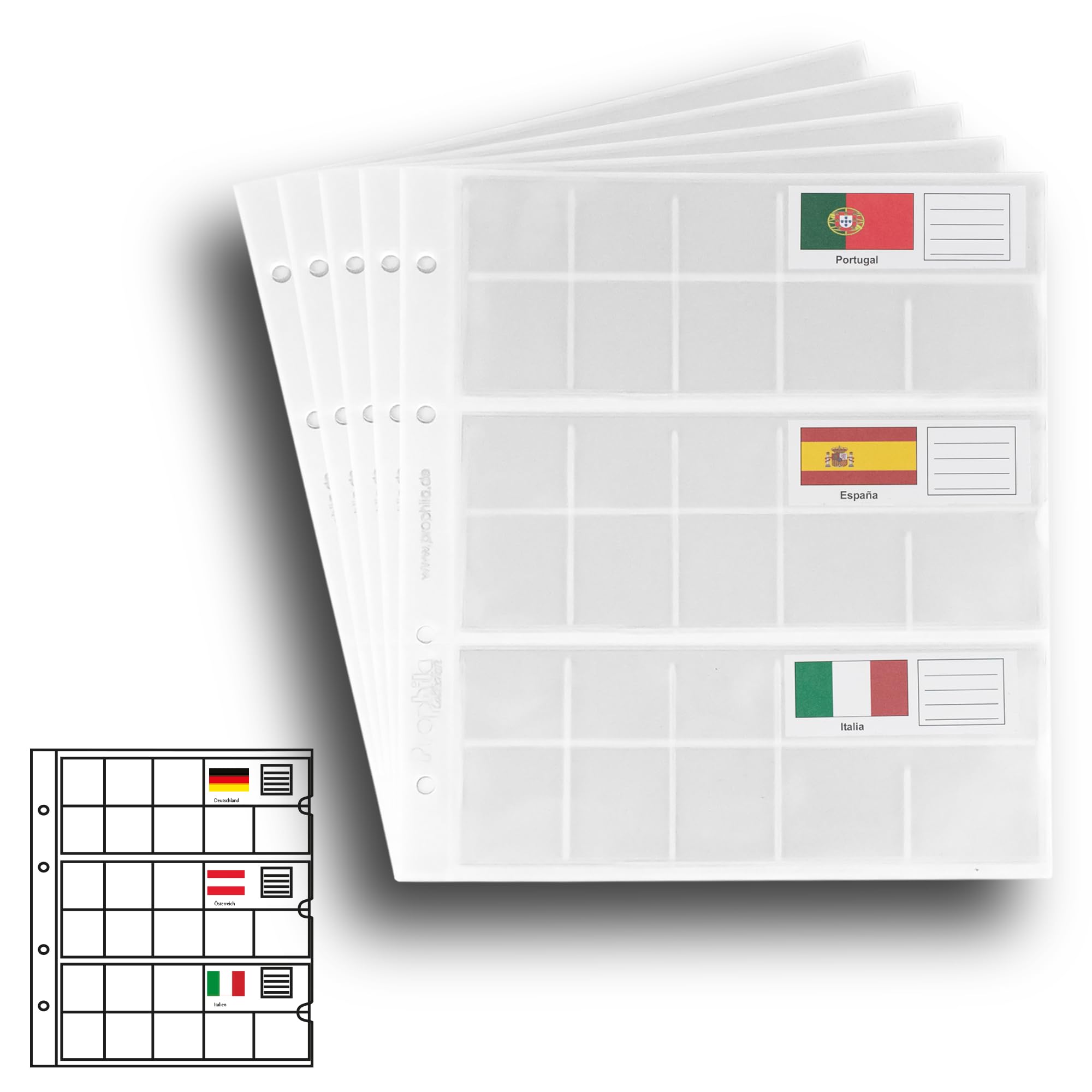 5 small Prophila coin sheets for euro coins with flags cards