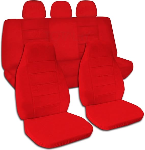 Totally Covers Solid Color Car Seat Covers w 3 Rear Headrest Covers Red Semi