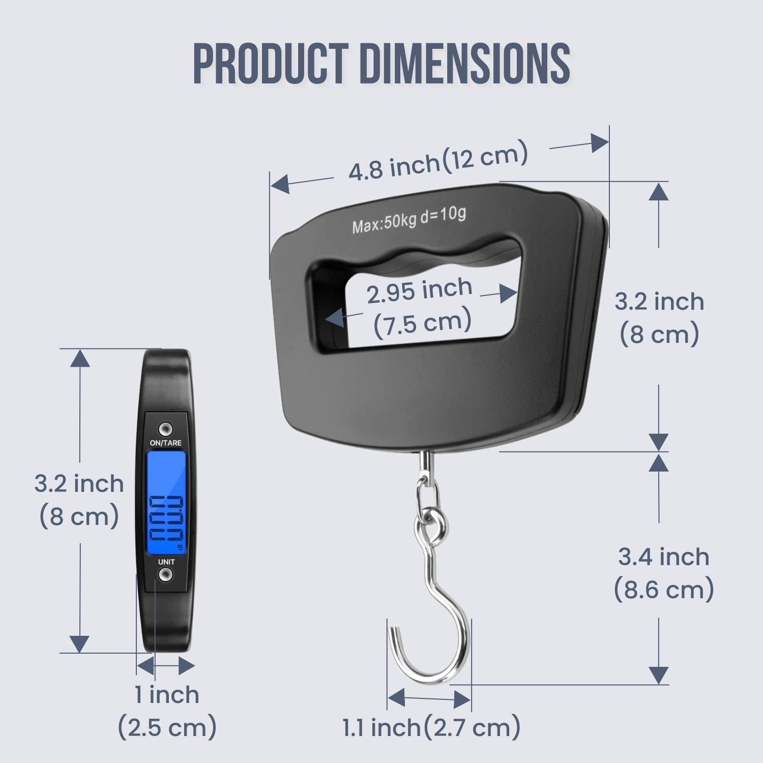 Flexzion Digital Luggage Scale, Baggage Weight Scale, 110 Lb (50 Kg) with 10g Deviation, Portable Handheld Suitcase Weight Scale with Hook for Travel, Fish Weighing, Black