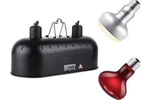 DXOPHIEX 15 inch Dual Reptile Light Fixture, Max 150W Dual Dome Reptile Heat Lamp with 100W Basking Bulb&Infrared Heat Lamp, UVB Light Fixture for Terrarium and Tortoise Habitat