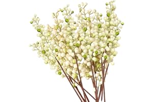 OrgMemory Artificial Berry, Fake Burgundy Berry, (20 pcs, 12" Each), Artificial Berries Stems for Xmas Tree Wreath Decorations Home Decor (Ivory)