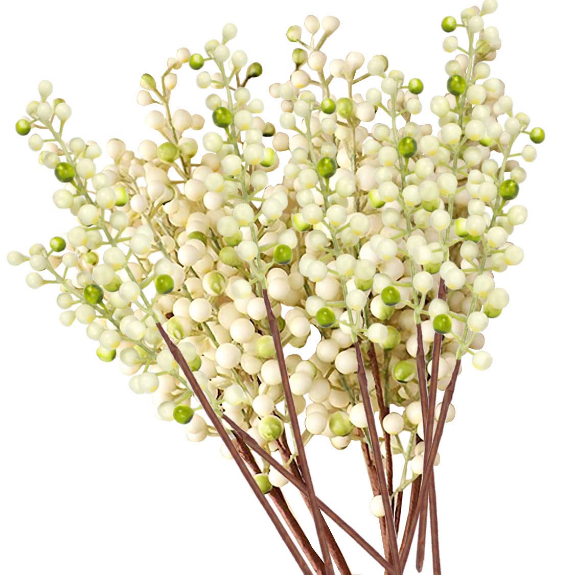 OrgMemory Artificial Berry, Fake Burgundy Berry, (20 pcs, 12" Each), Artificial Berries Stems for Xmas Tree Wreath Decorations Home Decor (ivory)