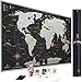 MyMap Scratch Off World Map Wall Poster with US States, 35x25 inches, Includes Pins, Buttons and Scratcher, Glossy Finish, Black with Vibrant Colors, (Silver)
