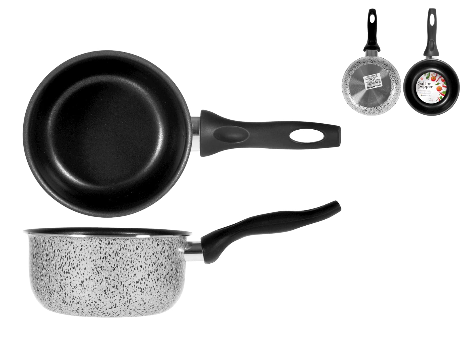 HOME Salt Peper 16 cm Non-Stick Aluminium Casserole with Handle, Black/Grey, 16 cm