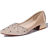 QXCXINGDY Women's Wedding Pumps Rhinestones Sequins Chunky Low Block Heels Pumps Dress Evening Shoes for Women Bridal