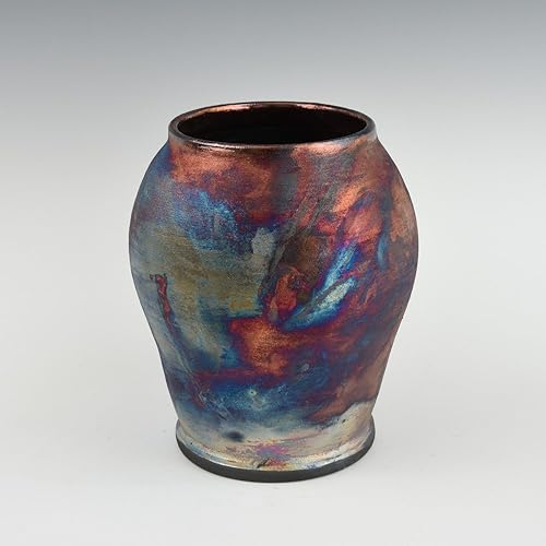 Amazon Com Raku Handmade Wheel Thrown Pot Vase Red Blue Brown