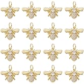 Hobbspring 12pcs Bee Charms Honeybee Pendants Brass Cubic Zirconia Pendant Real 18K Gold Plated Charm Animal Dangle Pendants for Jewelry Making DIY Bracelet Necklace Earring