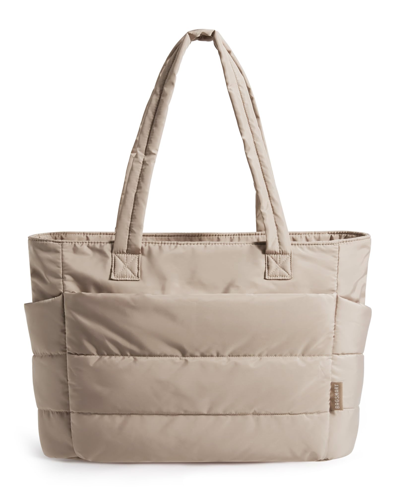 BAGSMART Tote Bag for Women, Lightweight Puffy Tote Bag with Compartments Shoulder Bag Handbag for Travel, Work, Gym (Grayish Brown, Small Size) Image