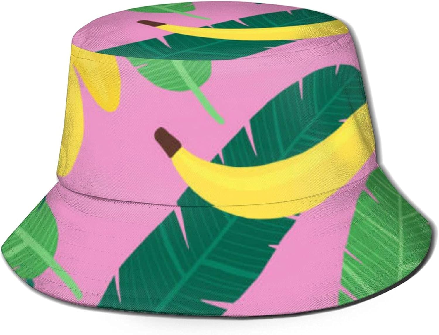 Unisex Cute Fruit Print Bucket Hat,Fruits Banana and Palm Leaves Summer