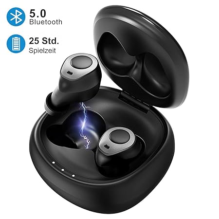Mpow Bluetooth Kopfhörer, V5.0 Bluetooth Kopfhörer in Ear mit Portable Ladebox, 25 Stunden Spiel, Wasserdicht Fitnessbegleite