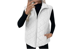 Quilted Vest for Women:Fashion Puffer Sleeveless Lightweight Stand Collar Coats with Pockets Zip up Fall Jackets