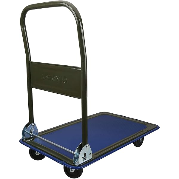 OLYMPIA TOOLS FOLDABLE PUSH CART DOLLY – 300 LB. CAPACITY HEAVY DUTY PLATFORM TRUCK WITH 360° SWIVEL WHEELS – BLACK