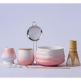 Matcha Whisk Set, Pink Matcha Kit, 8 Pcs Matcha Set Includes Matcha Bowl with Spout, Matcha Whisk and Holder, Ceramic Tea Caddy, Bamboo Scoop, Scoop Rest, Sifter and Tea Towel, Gift for Tea Lover