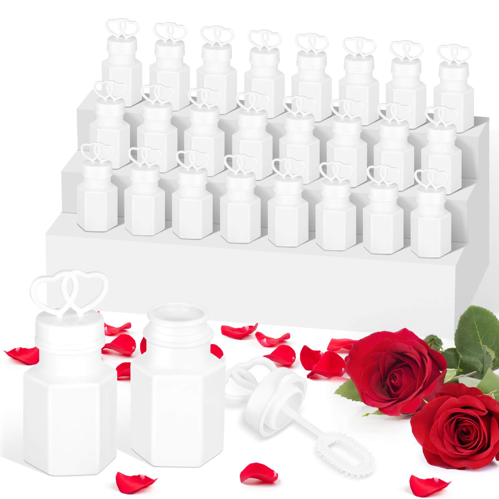 Beria Toys for 3-8 Year Old Kids: 24 Pack Bubble Party Bag Fillers Heart Bubble Wands Tubes Gifts for Girls Boys Age 3 4 5 6 7 8 Birthday Presents Toy Bubbles for Kids Wedding Party Outdoor Toy