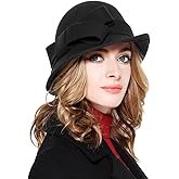 Bellady Women Solid Color Winter Hat 100% Wool Cloche Bucket with Bow Accent