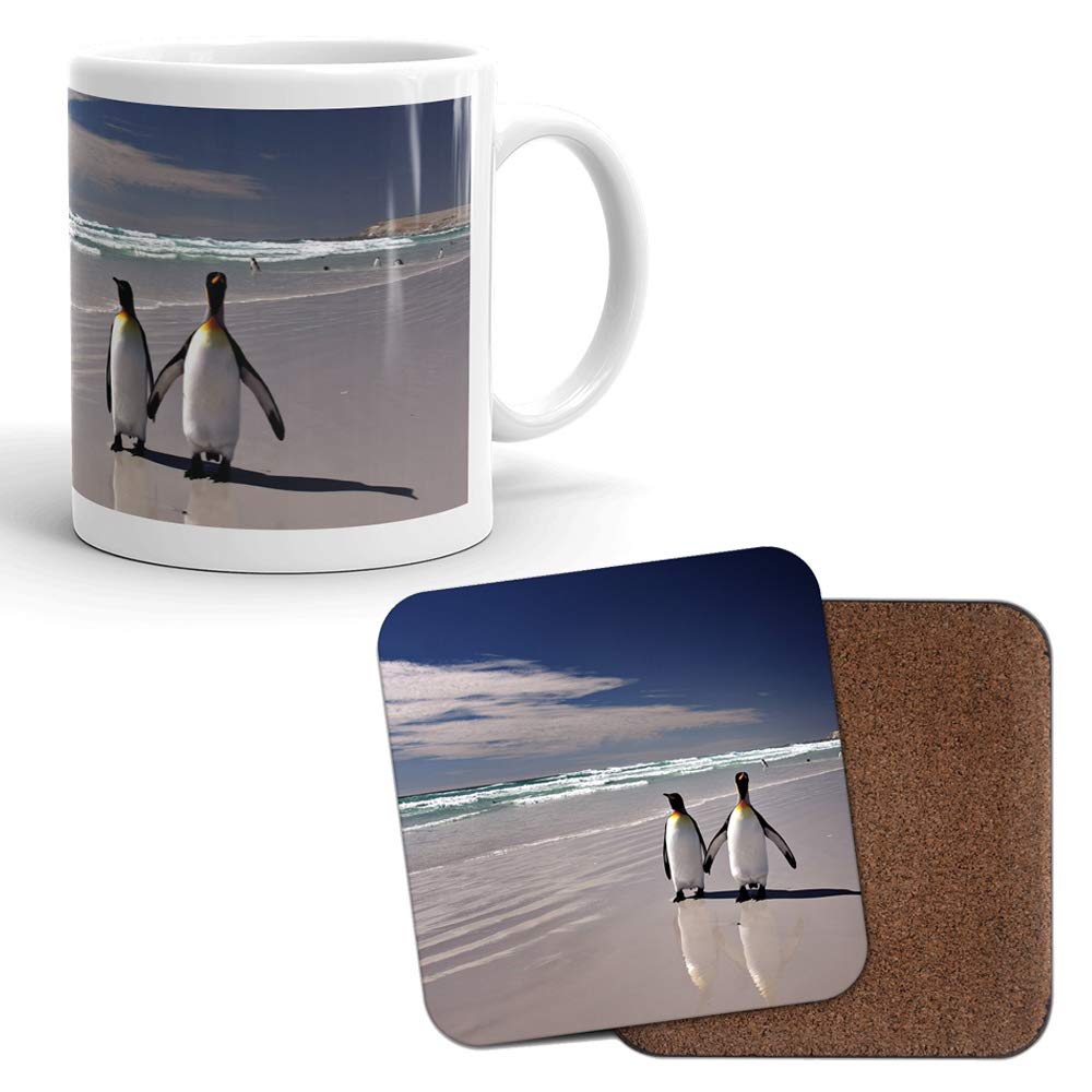 DV Mugs Ltd Mug & Coaster Set - Penguin Beach Wildlife Wedding Couple Girlfriend #8237 (Mug & Coaster)