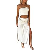 Two Piece Skirt Set for Women - 2 PC Summer Beach Vacation Outfits Going Out Strapless Tube Crop Tops Boho Maxi Skirts Sets