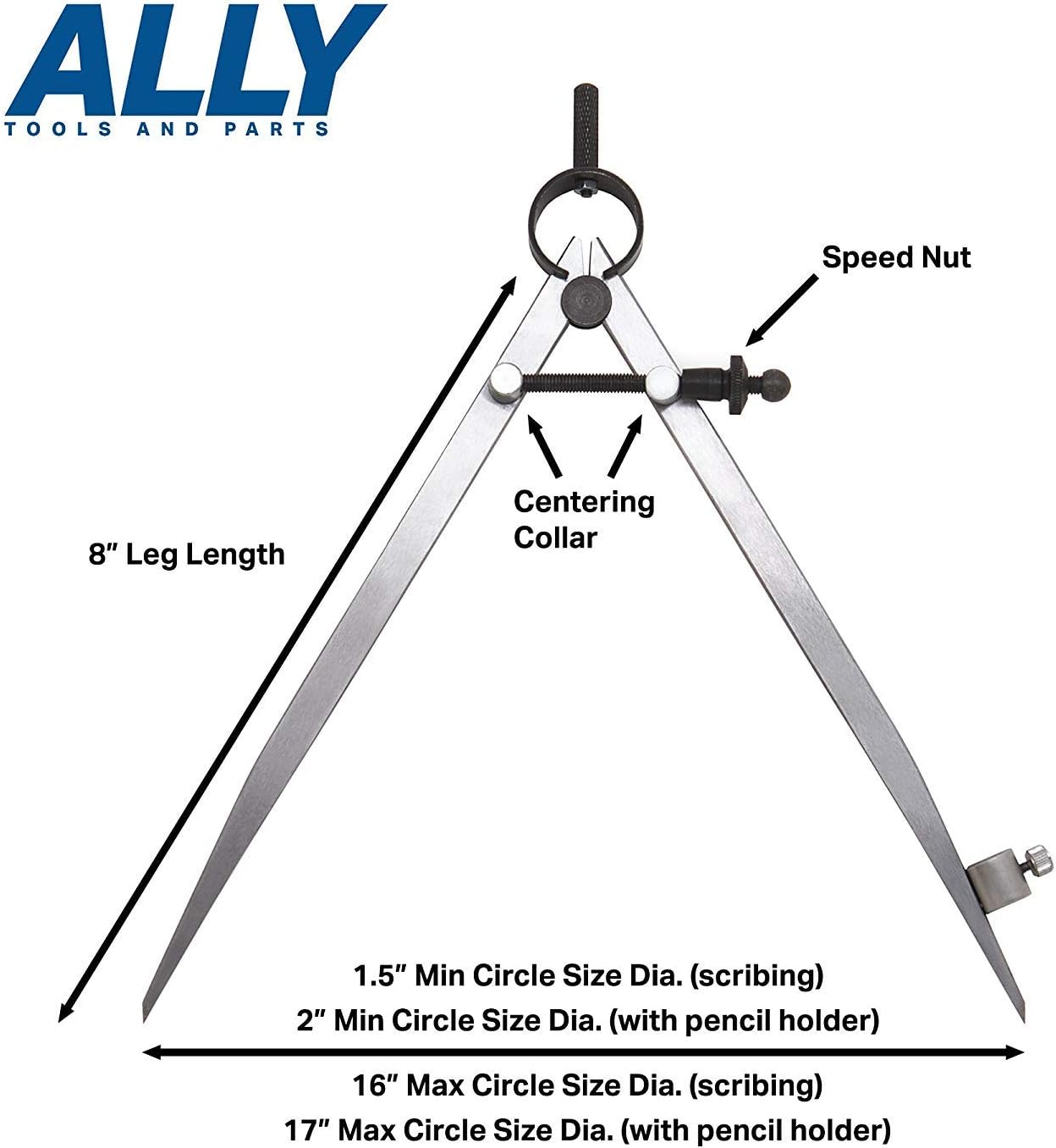 ALLY Tools 8 Inch Precision Spring Divider Scribe Tool/Woodworking Compass with Pencil Holder INCLUDES Two Pencils and Pencil Sharpener Ideal for Drawing Circles, Geometry, Wood, Metal, and Leather: Home Improvement