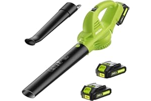 JAGROM Leaf Blower Cordless with 2 Battery and Charger, 130MPH 180CFM High Speed Leaf Blower with 2 Tubes, 20V Electric Leaf Cleaner, Lightweight Handheld Small Blower for Patio, Garden, House, Depot, Green