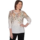 Alfred Dunner Women's Autumn Embroidered Navy Knit Top