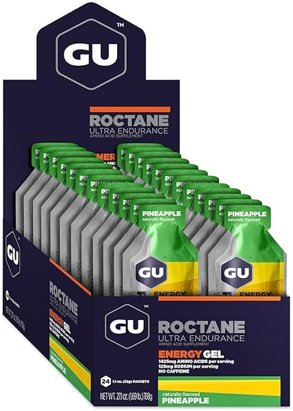 GU ENERGY ROCTANE ULTRA ENDURANCE ENERGY GEL, VEGAN, GLUTEN-FREE, KOSHER, AND DAIRY-FREE ON-THE-GO SPORTS NUTRITION FOR RUNNING, BIKING, HIKING OR SKIING, 24-COUNT, PINEAPPLE