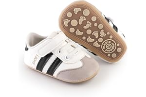 TsQiiane Newbron Baby Boys Girls Retro Sneakers Pu Leather Rubber Sole Walking Shoes Toddler Non-Slip First Walkers Infant Slippers Crib Shoes