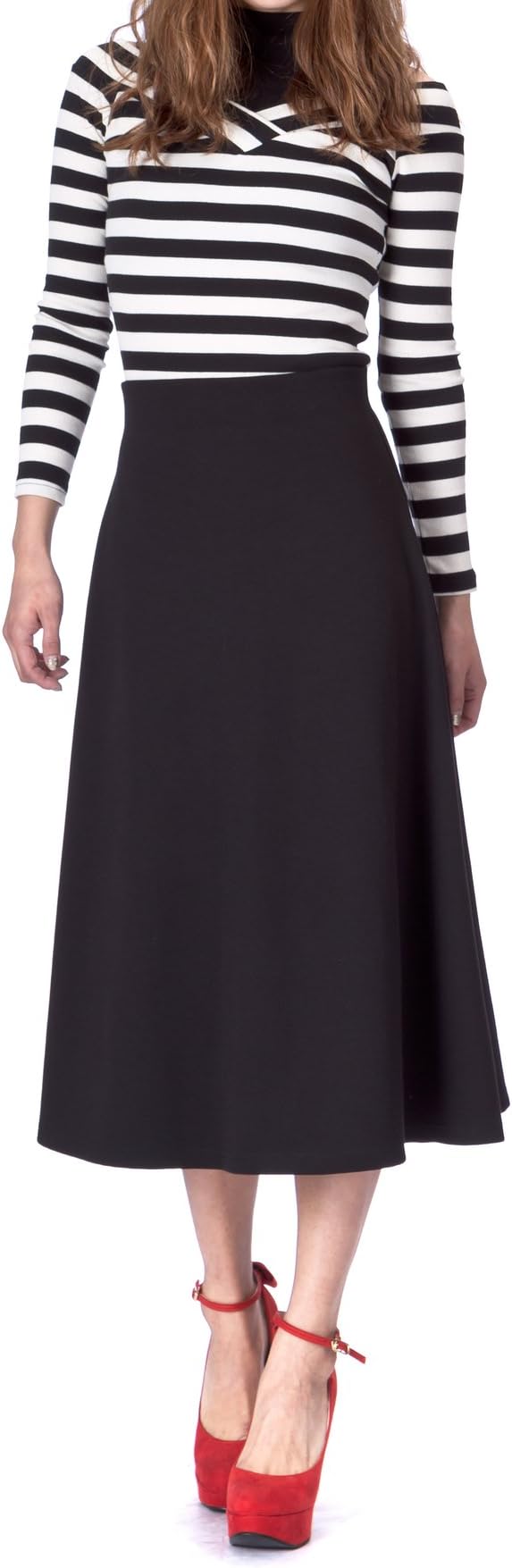 Dani's Choice Elastic Waist A-line Flared Long Skirt