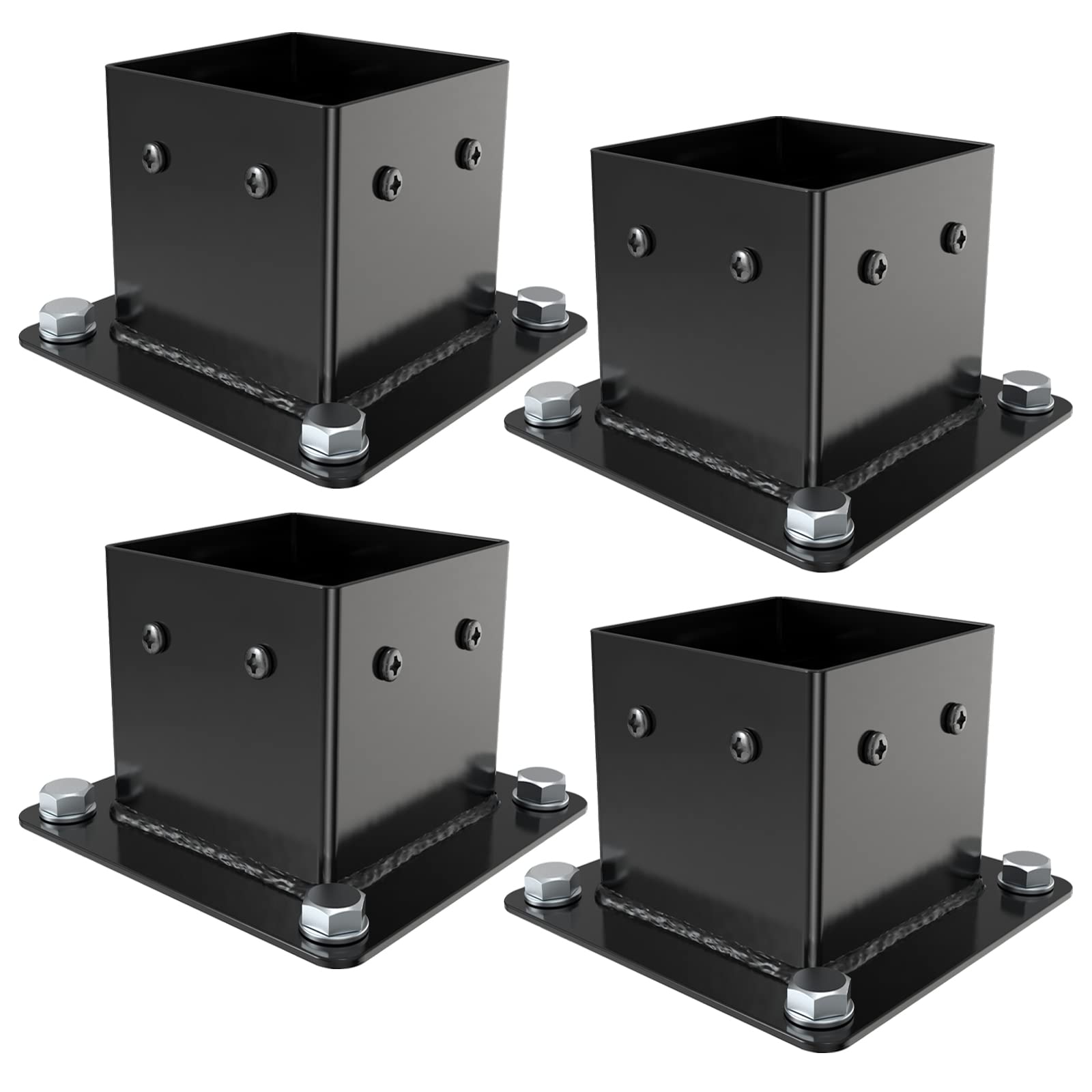 Photo 1 of Eapele 4x4 Post Bracket Anchor Base, Powder Coated Steel Made for Fence Railings, Privacy Panels, Pergolas, Gazebos, and Mailbox Support Brackets (4pcs, Black)