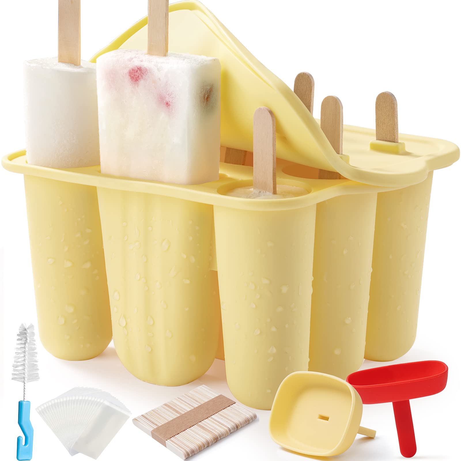 Photo 1 of Popsicle Molds for Kids, 9 Pieces Silicone Popsicles Molds BPA- Free Popsicle Maker Ice Pop Mold Ice Pops Maker DIY Handmade Popsicle Maker Mold Set with Sticks+Popsicle Bags, Yellow