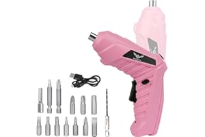 JENABOM 16 in 1 Electric Screwdriver Cordless Rechargeable Pink Small Power Drill Set 3.6V Li-ion 3.5N·m Max Torque Electric Rotatable with LED Light for Women Home Office DIY Tools