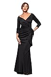 Xscape Women's Long 3/4 Sleeve V-Neck Side Ruched