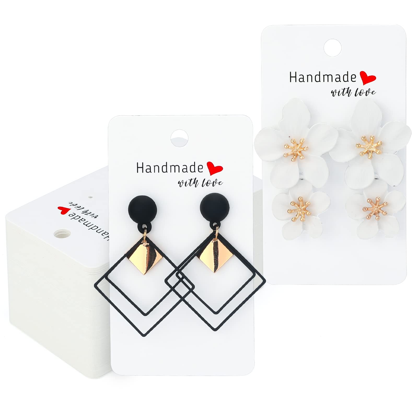 G2PLUS 100PCS Earring Display Cards - White Earring Card Holder - Handmade with Love Jewellery Packaging Cards for Jewellery Making Storage & Disply