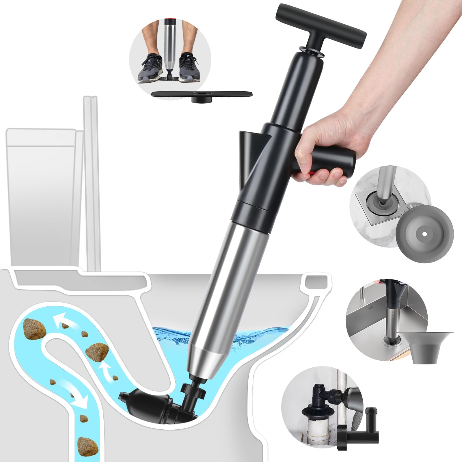 Toilet Plunger Drain Clog Remover High Pressure Air Drain Blaster Gun Drain Clog Remover Tool For Bathroom Sink Kitchen Clogged
