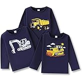 Voxikidio 2-6 Years Toddler Boys' 3 Pack Long Sleeve Crewneck Graphic T-Shirts Kids Clothes Top Tee Boys Fall Shirts