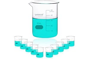 LABINVO Low Form Graduated Glass Beaker, 10pcs of Vol.50ml, 3.3 Borosilicate Glass Beaker Set, IN-BKL50